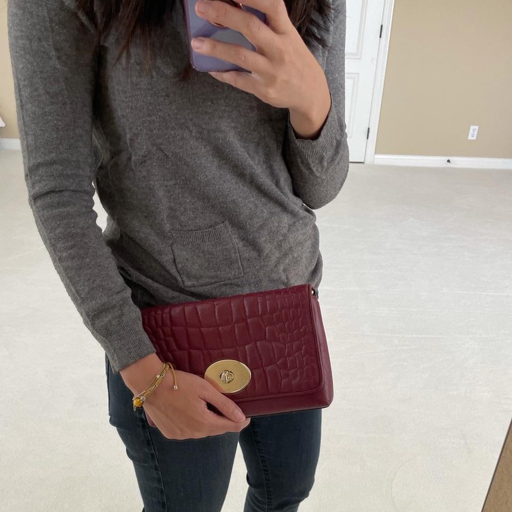 Coach leather quilted red clutch and crossbody bag